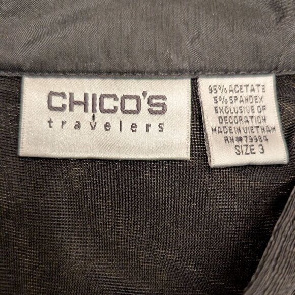 Chico's Travelers Tunic Black Button-Front Mandarin Collar Shirt Size 3 US XL 16 - Picture 3 of 9